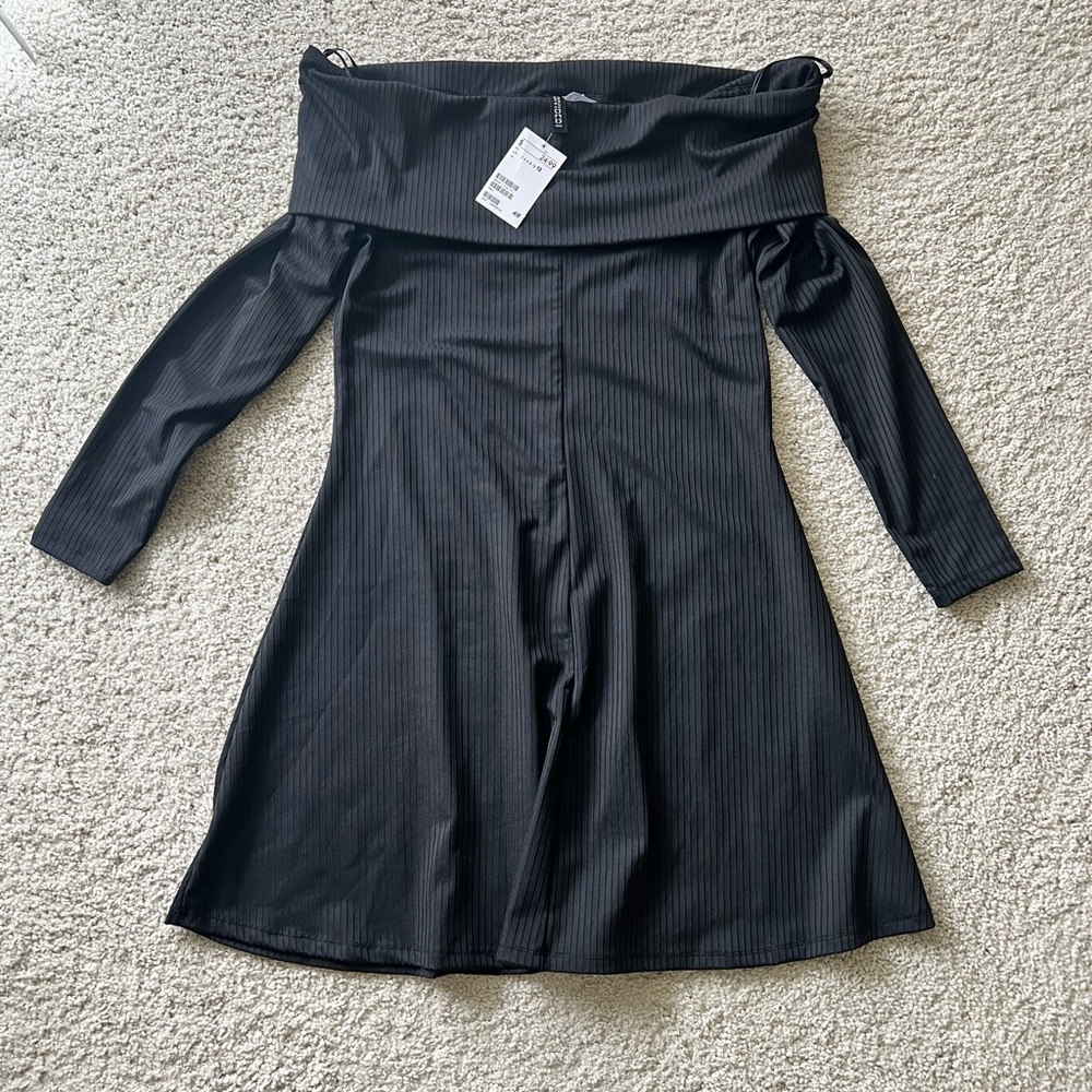 NWT Divided Black Fit and Flare Dress Long Sleeve from H&M Size 12